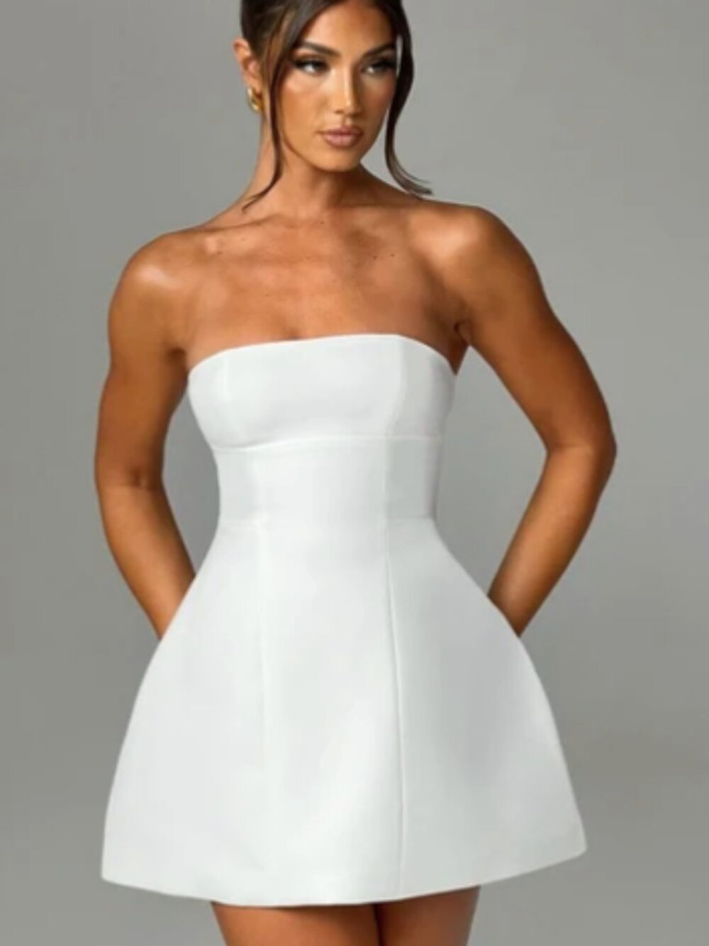 BabyBoo Asha Mini Dress - Ivory - Size L Excellent. Mini, Strapless, Bubble LWD